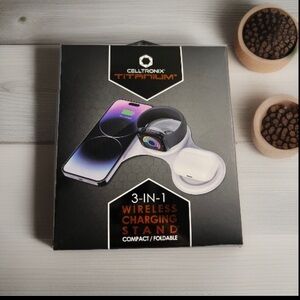 3-IN -1 WIRELESS CHARGING STAND Compact/Foldable Magnetic Snap NWT